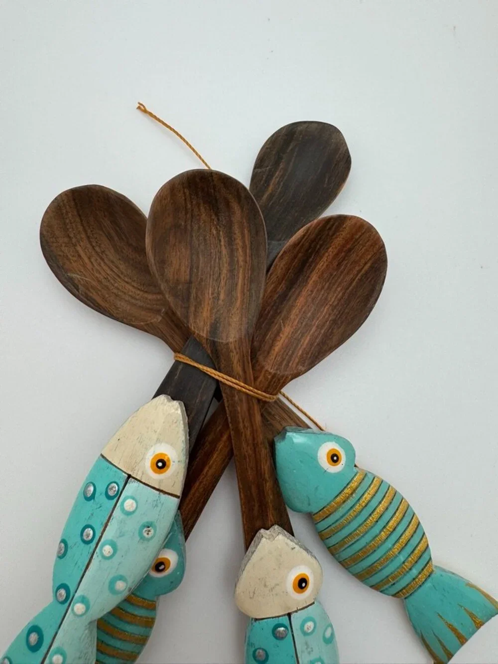 Jenny Polanco Handmade Wood Fish Espresso Spoons Set 4 Dominican NWT